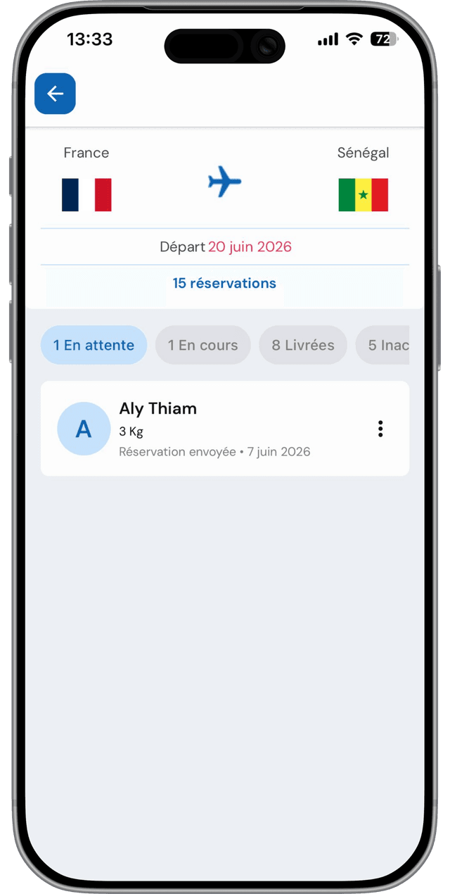 Screenshot of gpma app showing the good gestion of clients.